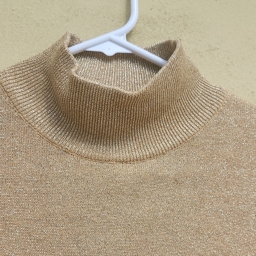 Josephine Chaus Vintage Shimmering Beige Turtleneck Sweater - Picture 3 of 6